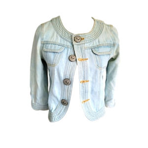 90'S Vintage RAMPAGE Cropped Jean Jacket with 3/4 Sleeves and Heart Buttons